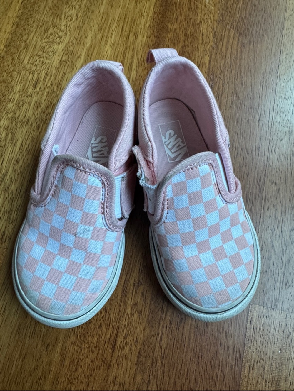 Vans Kids Slip-On Checkerboard Sneakers in Pink and White